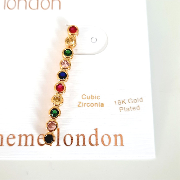 MeMe London NWT EARRINGS 18K Gold Plate Multi-Color CZ Dangle Pierced Earrings - Picture 2 of 5